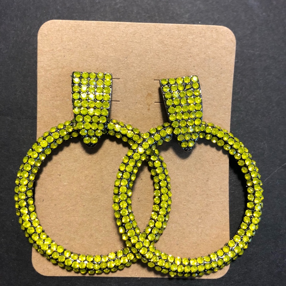 Yellow Rhinestone Hoop Earrings - Picture 2 of 2